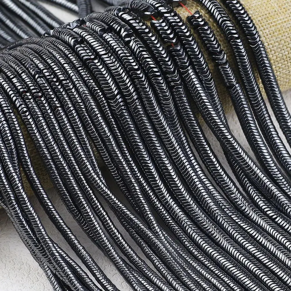 4 мм 6 волнообразный круглый монет промежуток бусы натуральный черный гематит