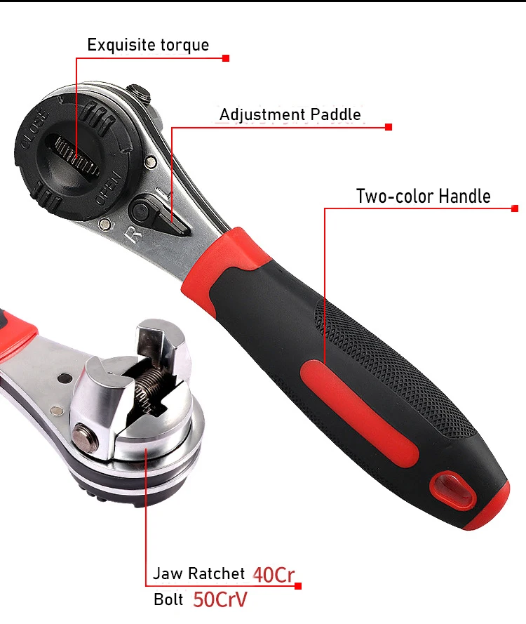 

6-22mm Torque Spanner Adjustable Ratchet Wrench with Non-Slip Handle, Plumbing Pipe Ratchet Wrench Repairing Tool for Factories
