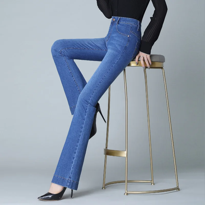 

Large Size High Waist Stretch Women's Trousers Thin Micro Flared Jeans Women's 2022 Fall/winterloose Slightly Fat Wide Leg Pants