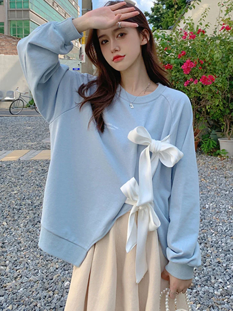 

korean kawaii solid hoodies women Long Sleeve oversized thin Sweatshirt young girl Harajuku Jumper asymmetric Pullovers clothes