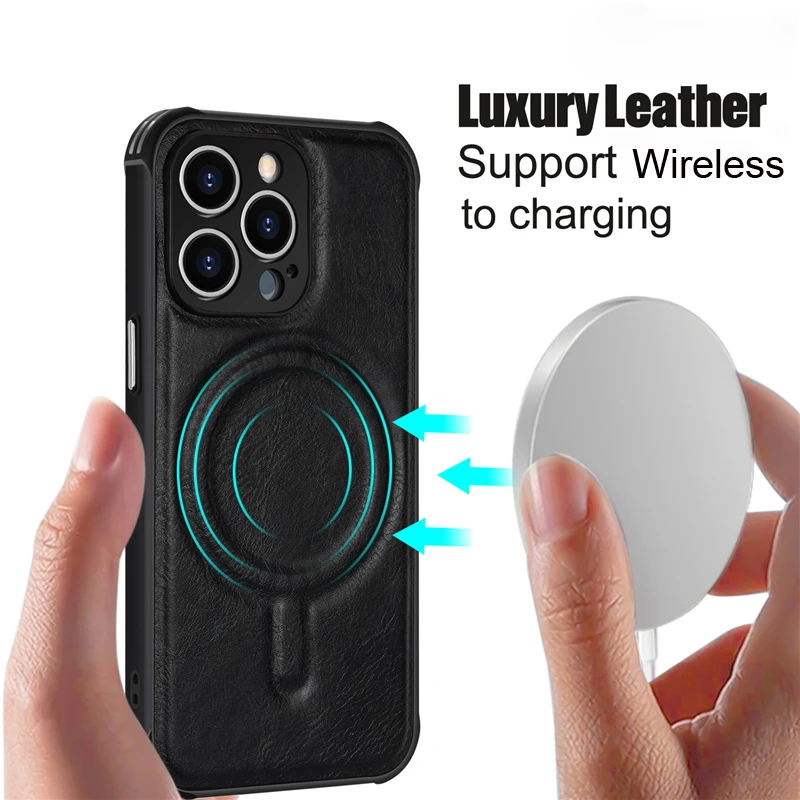 

For Magsafe Luxury Magnetic Leather Case For iPhone 14 13 12 11 Pro Max Plus Wireless Charging Shockproof Armor Soft Full Covers