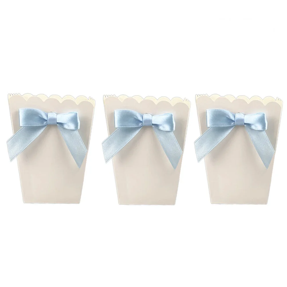 

12pcs Bow White Popcorn Boxes Candy Snack Printing Treat Box Decoration Container Birthday Baby Showers Wedding Party Favors