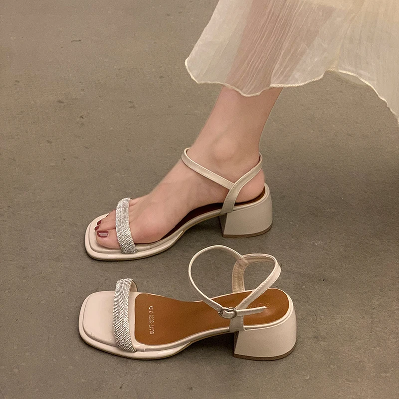 

Женские босоножки на среднем каблуке, черные босоножки-гладиаторы на среднем каблуке, с ремешком и пряжкой, удобные сандалии-блоки, лето 2022