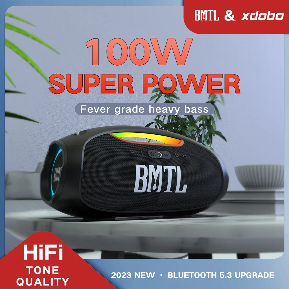 Фото Xdobo BMTL 100W RGB LED водонепроницаемая беспроводная колонка с сабвуфером, с длительным временем работы от батареи, портативная, для использования с компьютером. №1