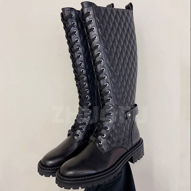 

Женские длинные ботинки, сезон весна-осень, высокие ботинки из натуральной кожи с круглым носком и толстой подошвой, модная привлекательная женская обувь