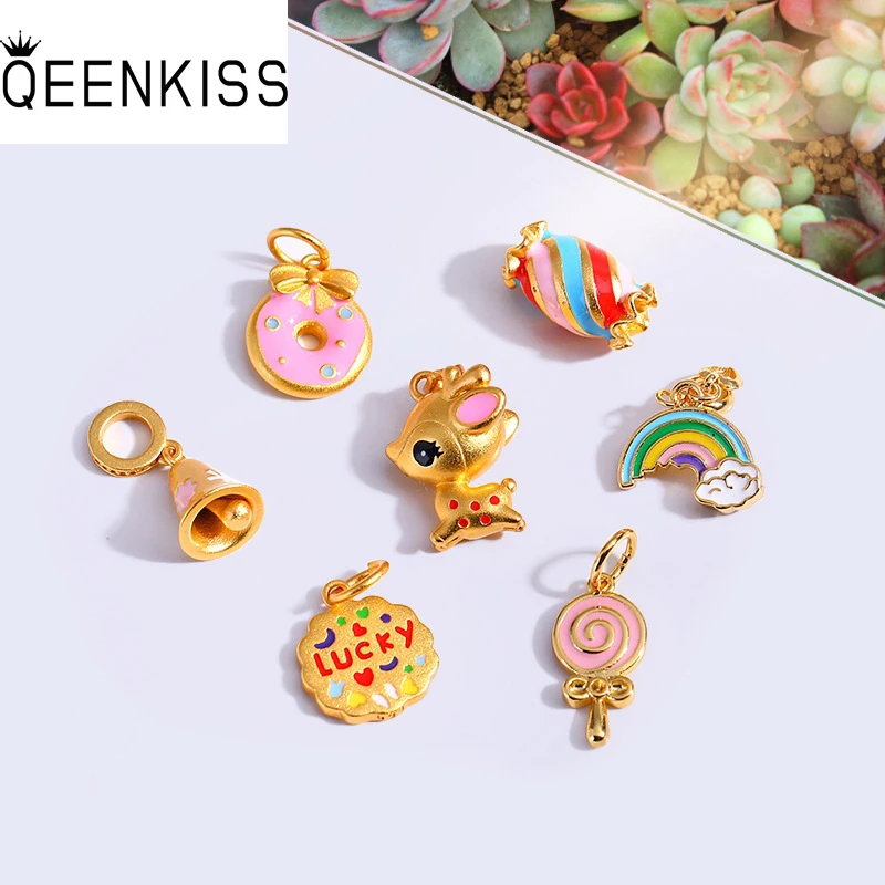 

QEENKISS AC541 Fine Wholesale Fashion Kids Girl Friend Party Birthday Wedding Gift Deer DIY Candy Beads Charm For Bracelet 1PC