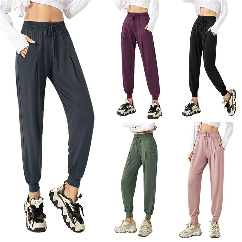 

Брюки женские спортивные с карманами, удобные джоггеры на завязках, повседневная одежда для активного отдыха, тренировочные штаны