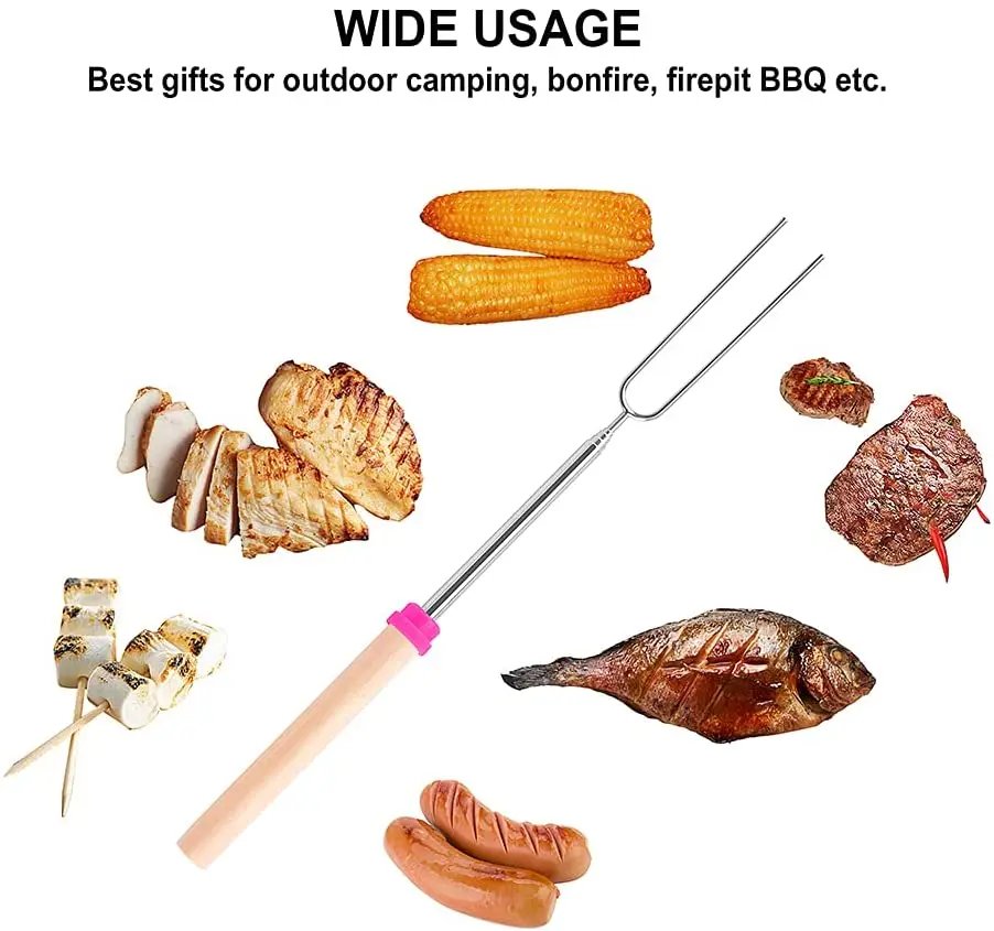 8pcs 32Inch Barbecue Fork Stainless Steel Marshmallow Roasting Stick Telescoping Smores Skewer for Hot Dog BBQ Picnic Camping - купить по
