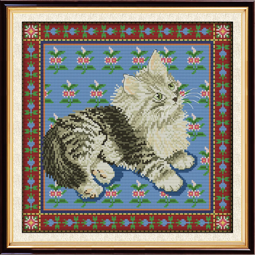 

Комплект для вышивки крестиком Joy Sunday с предварительной печатью, простой узор, Набор для вышивки тканью с печатью Aida-персидский кот