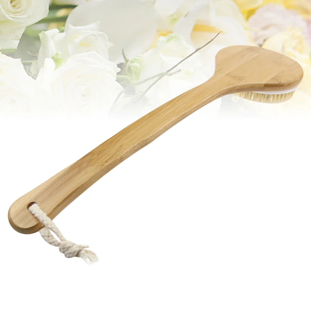 Щетка для ванны с изогнутой длинной ручкой из бамбука и щетины Нескользящая