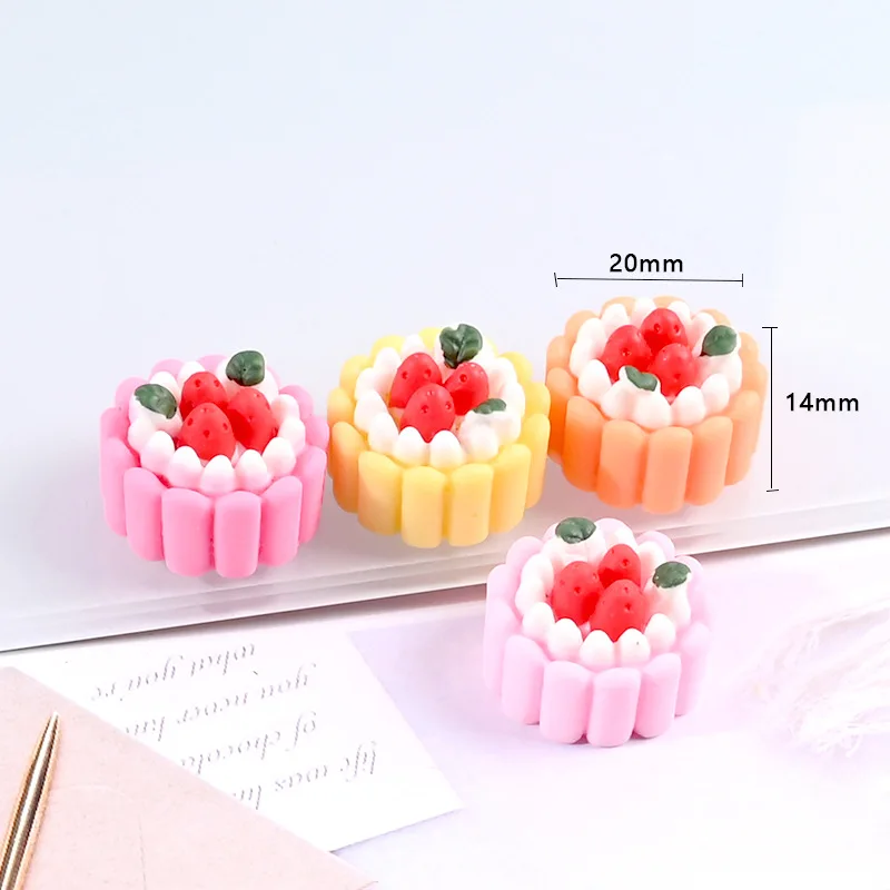 

10 Pcs Simulation Mini Cream Strawberry Small Cake Kawaii Resin Fake Dessert Doll House Decoration Phone Case Accessories