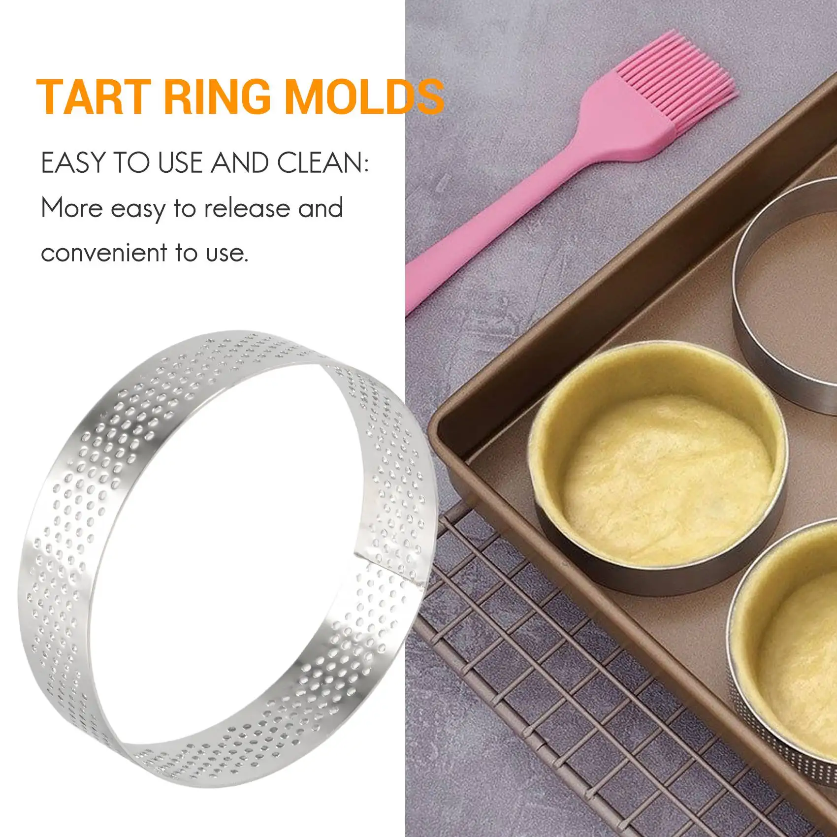 

10 Pcs Circular Stainless Steel Tart Ring Tower Pie Cake Mould Baking Tools Perforated Cake Mousse Ring,8cm