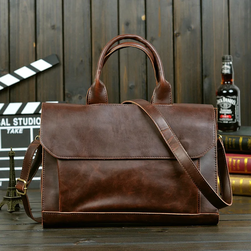 Business  PU Leather Briefcase Men Fashion Korean Style Handbag Male Laptop bag Retro Man Shoulder Bag Messenger bag