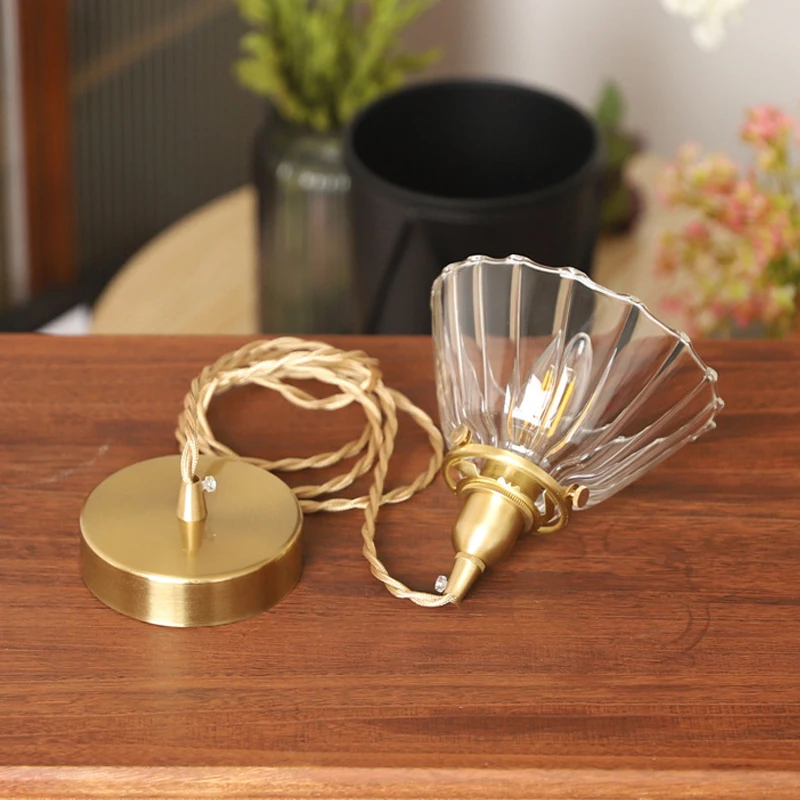 Стеклянный подвесной светильник в стиле ретро желтая латунная лампа для