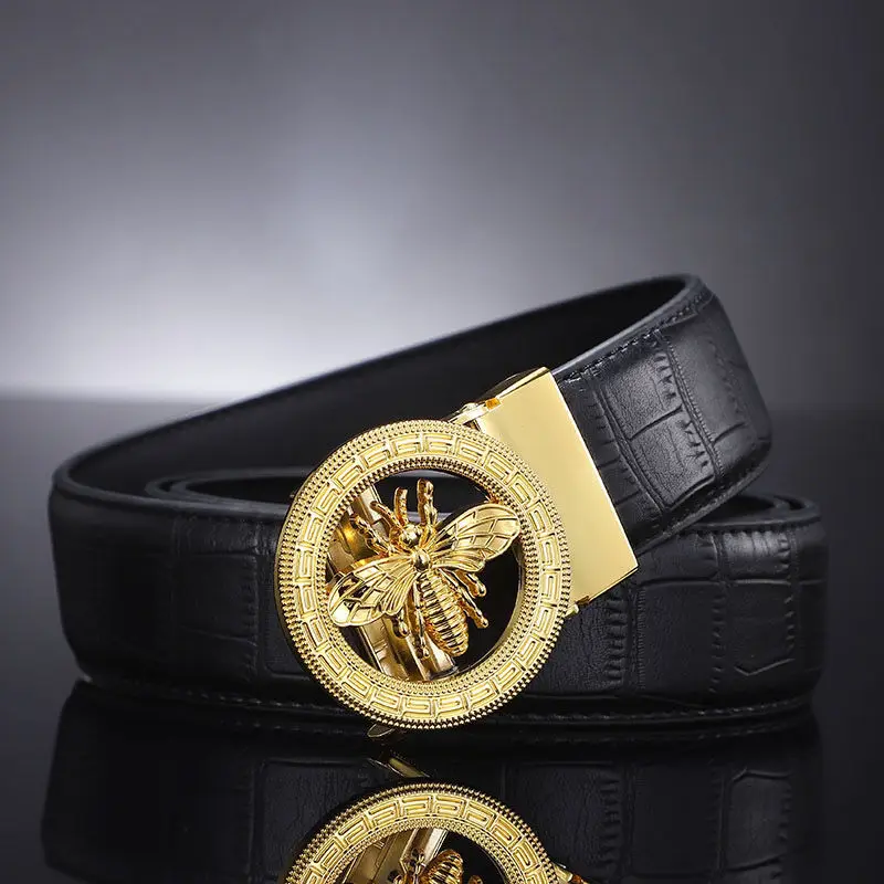 

Men Belts Automatic Buckle Belt Genuine Leather High Quality Metal Button Belts for Men Leather Strap Casual Blouses for Jeans
