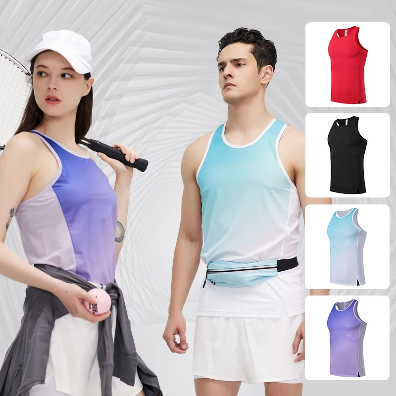 

Sports Set Trendy Brand Breathable Fitness Top Sleeveless Sports Ice Sweetheart Shoulder Gradient Fashion Couple Tank Top Set