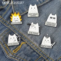 cartoon cat enamel pin im fine quote metal cute animals badge lapel clothes brooch jewelry gift backpack hat gift for friends