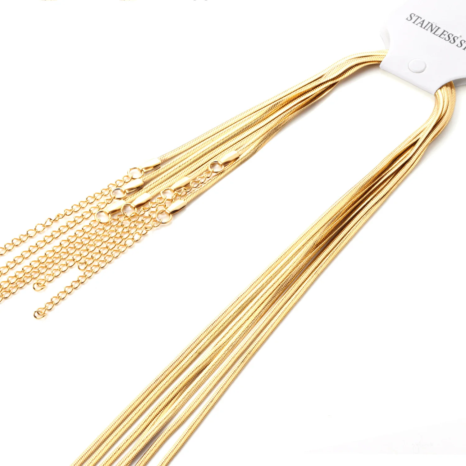 

10Pcs/lots 1mm 2mm Width No Fade Gold Silver Color Stainless Steel Snake Chain Necklace with 5cm Extender Chains