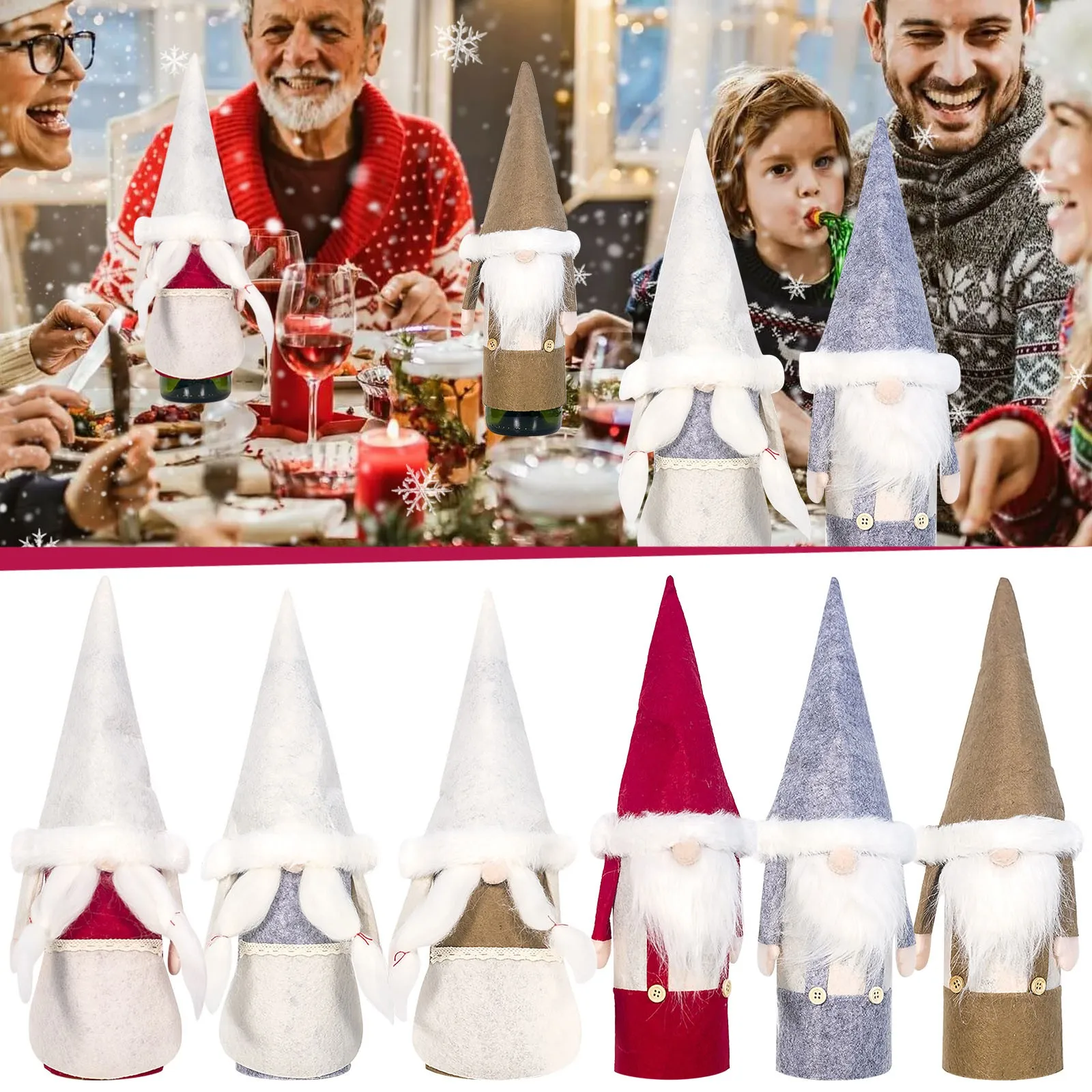 Christmas Decorations Fabric Christmas Faceless Old Man Wine Set Creative Champagne Bottle Set Heart Shaped Champagne Flutes