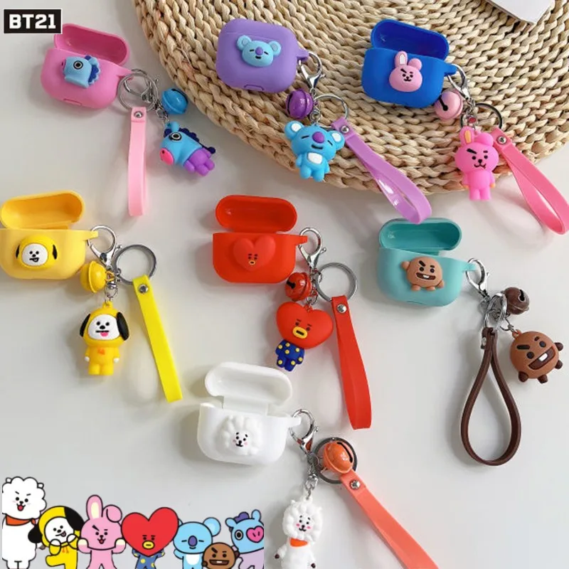 

Bt21 Airpods 3 Bluetooth Earphone Protective Case Pendant Kawaii Tata Rj Chimmy Cooky Shooky Mang Koay Anime Headset Case Gift