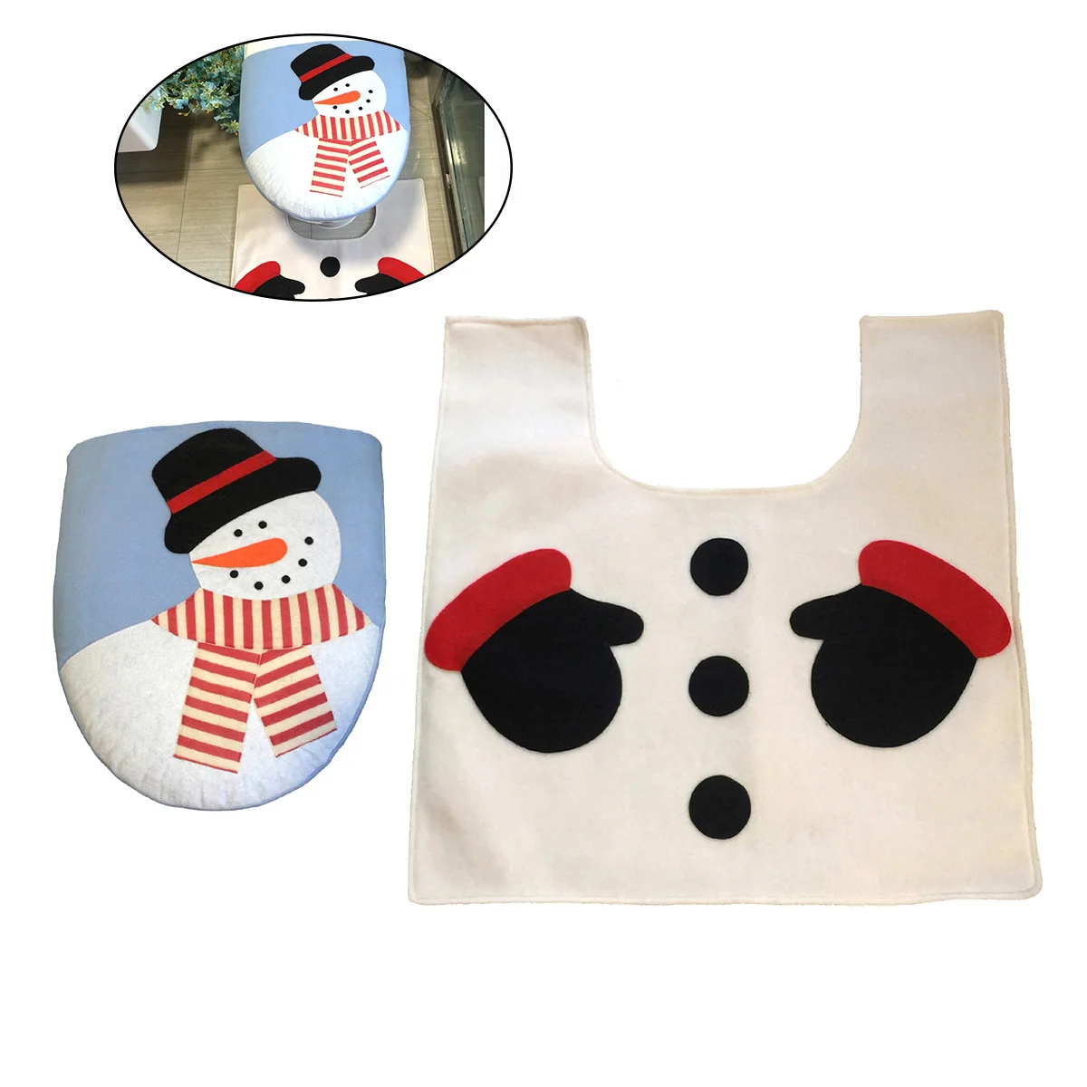 

2pcs Bath Mat Cartoon Christmas Floor Carpet Mat Stylish Mat Bathroom Rug Bath Mat Set