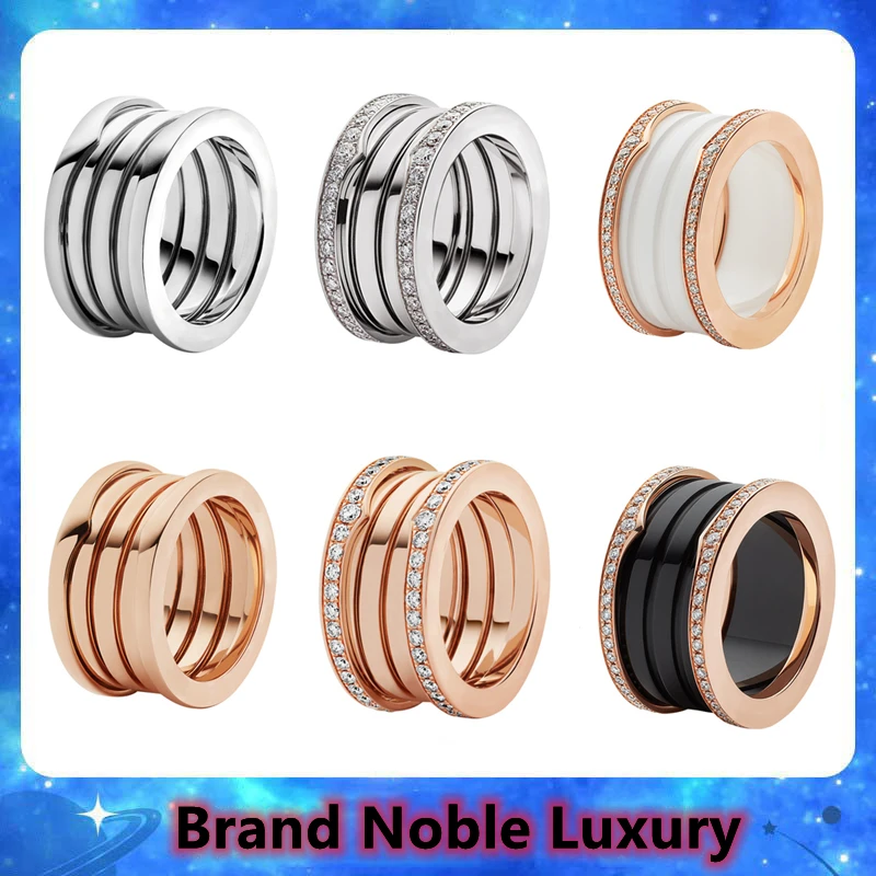 

Brand Noble Luxury S925 Sterling Silver Spring Diamonds Rings Men's And Women's Couple Marriage Ceramics Ring Lovers Christmas