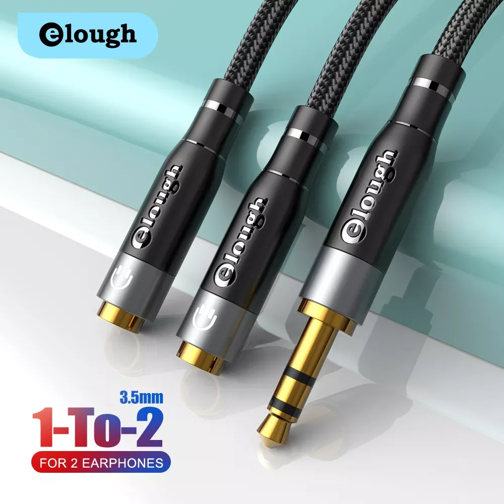 

2023New Elough Audio Splitter Cable 3.5 MM Jack Male to 2 Female Aux Speaker Extender Cord For Headset Phone Car Pad 3.5 MM Hifi