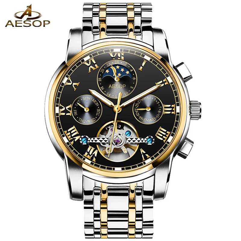 

AESOP Top Brand Luxury Skeleton Automatic Watch Men Tourbillon Mechanical Watch Waterproof Luminous Clock Man Relogio Masculino