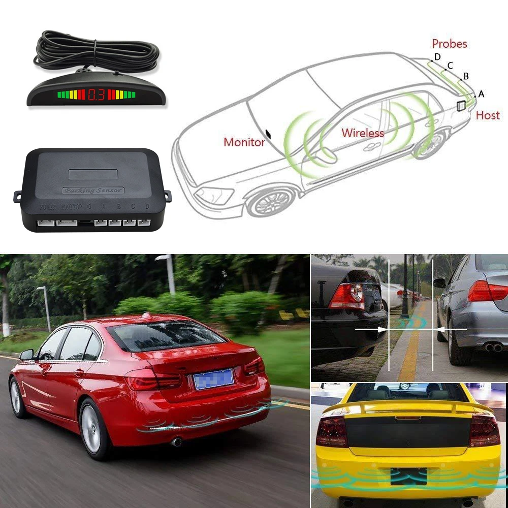 

Car Parktronic LED Parking Sensor With 4 Sensors Reverse Backup Car Parking Radar Monitor Detector System 22MM Backlight Display