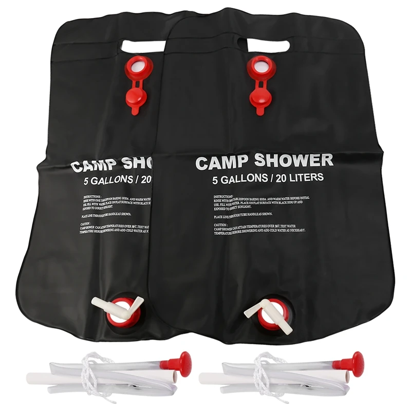 

2X20 л сумка для душа для кемпинга-переносная дорожная сумка для душа с солнечным подогревом 5 галлонов/20 литров-черная