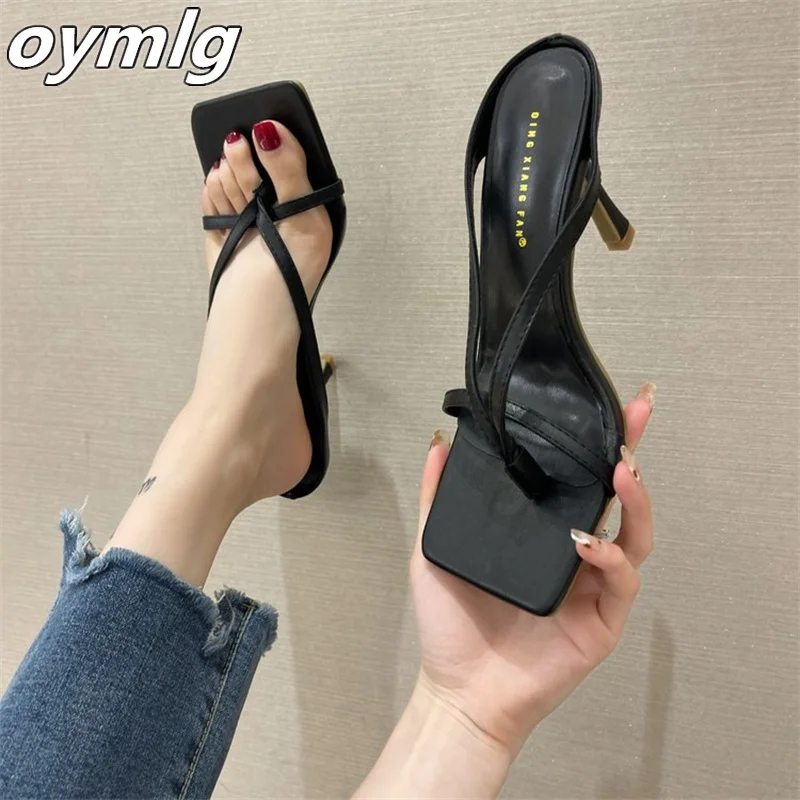 

2022 summer new thin strap clip-on flip-flops stiletto high-heeled square-toed slippers are good for women's open-toe sandals