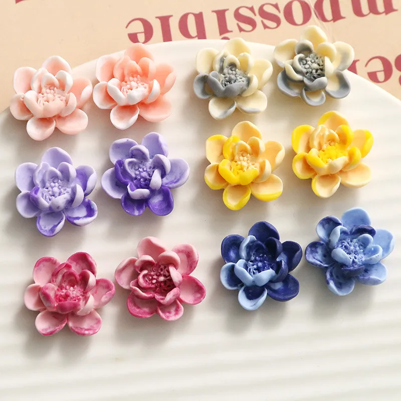 

New style 50pcs/lot 21mm color print cartoon flowers shape resin cabochon beads diy jewerly earring/garment/hair accessory