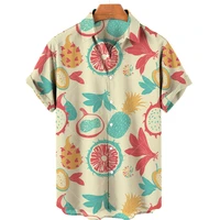 casual fruit print hawaiian shirt seaside resort style mens short sleeve summer new hot sale vantage oversized top 5xl fashion