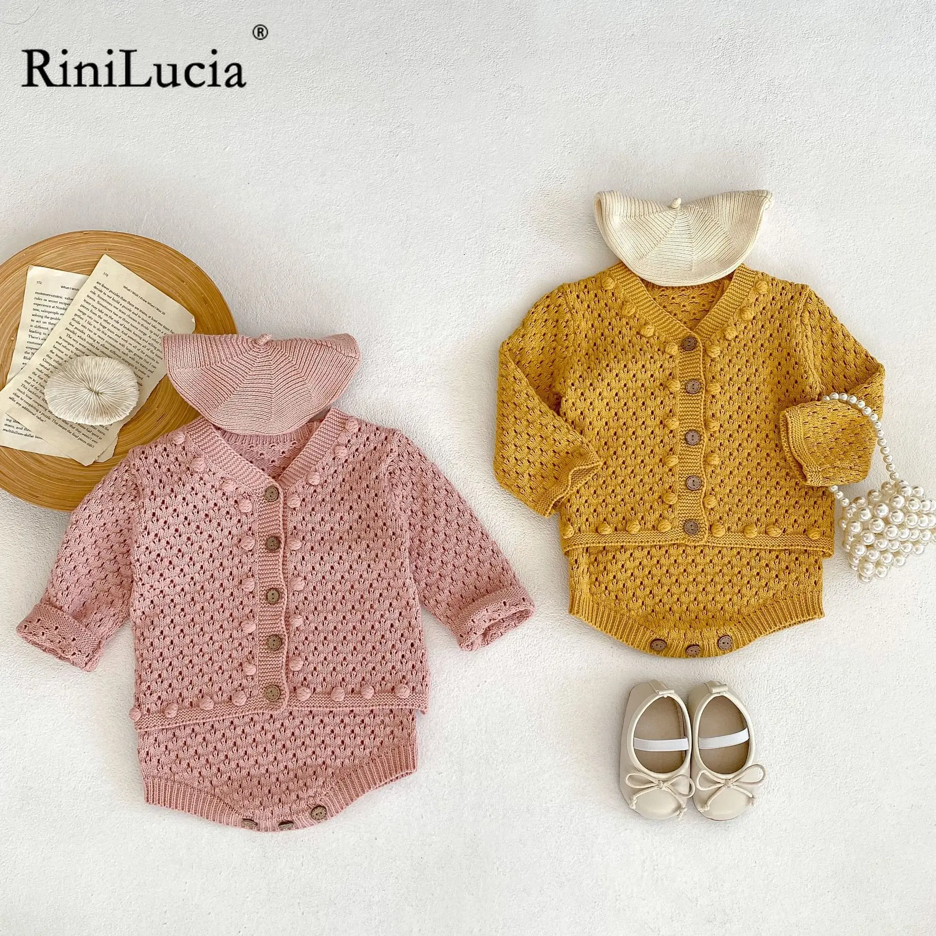 

RiniLucia 0-24M Toddler Infant Baby Clothes Sets Solid Knit Coat Sleeveless Romper 2pcs Outifts Autumn Newborn Baby Clothing Set