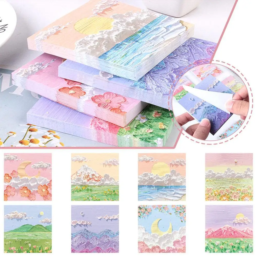 

Landscape 80Sheets Oil Painting Post Memo Note Girl Heart Hand Account Bottom Material Note Book Sticky Note Paper