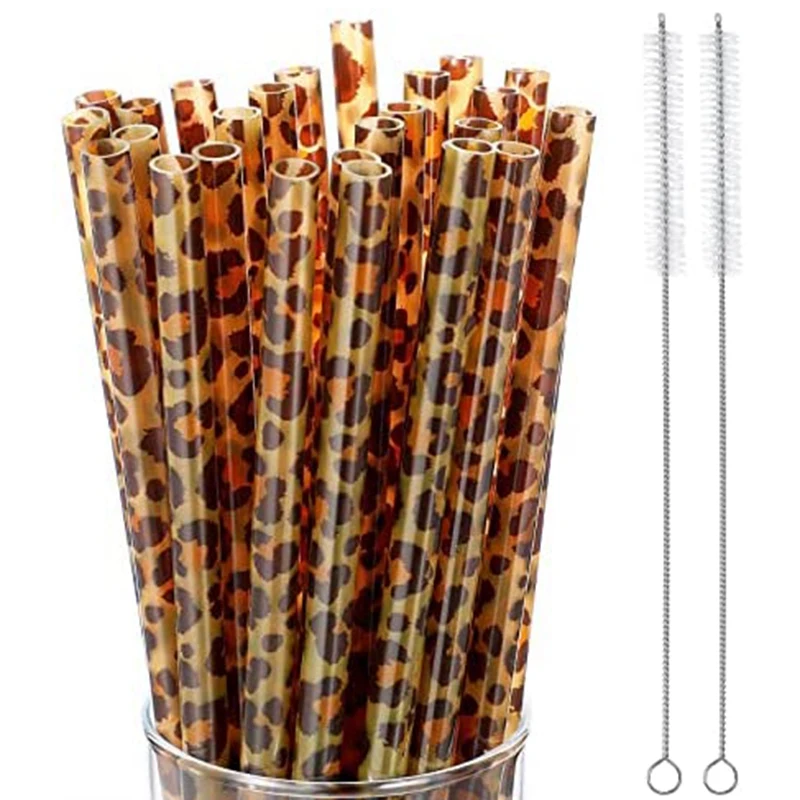 

Leopard Printed Plastic Straws Drinking Printed Animal Straws Wild Animal Theme Plastic Straws And Cleaning Brushes