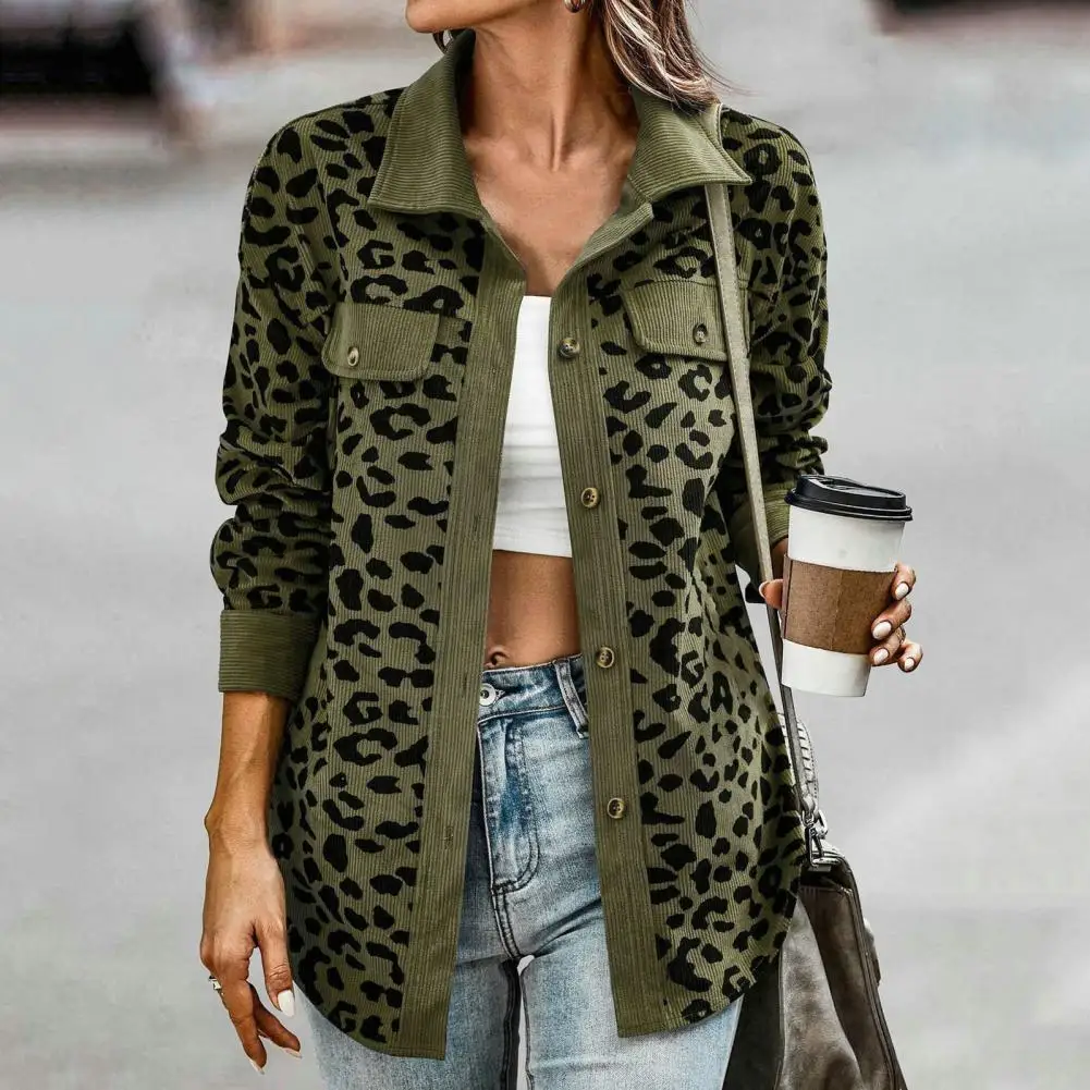 

Women Fashion Lapel Collar Jackets Sexy Girls Clothing 2022 Autumn Vintage Leopard Print Top Outerwear Ladies Stand Pocket Coats