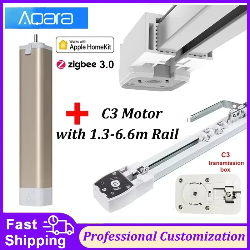 Фото Aqara Smart Electric Curtain Track в комплекте C3 Motor Zigbee 3.0 Super Silent Private Custom Curtain Rail Set System Control №1
