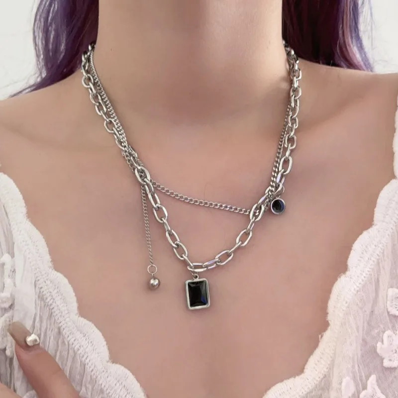 Ожерелья Draweye Y2k из нержавеющей стали с черным квадратом для женщин в стиле панк