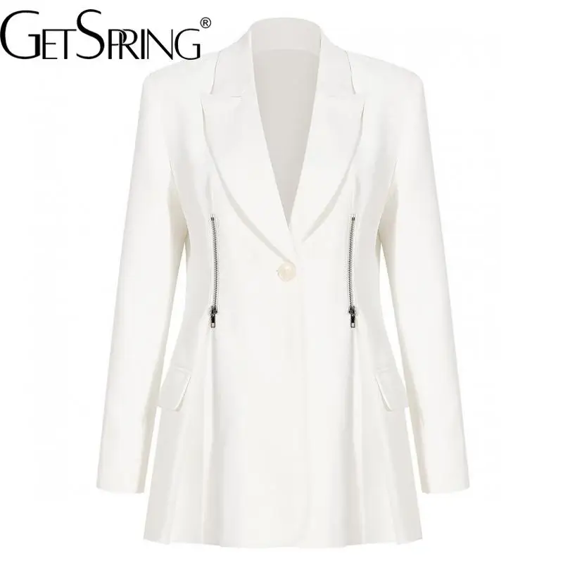

Getspring Women Blazer Asymmetrical Patchwork Women Blazers And Jackets Irregular Vintage White Loose Suit Coats 2022 Fashion