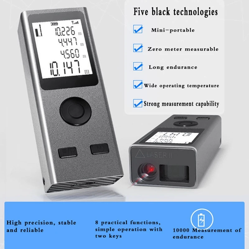 

1 Piece Digital Tape Measure Laser Ruler USB Charge Aluminum Alloy Fuselage Measuring Distance 30M Grey
