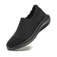 womens walking shoes lightweight sports shoes all black mesh breathable outdoor casual shoes non slip soft sole slip on