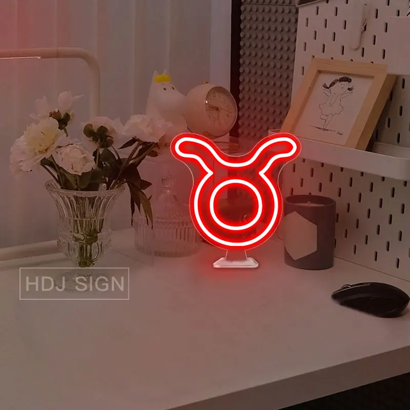 

Taurus Neon Light Sign Constellation Led Night Light Wall Decor For Kid's Bedroom Home Cafe Store Home Desk Table Lamp USB Plug