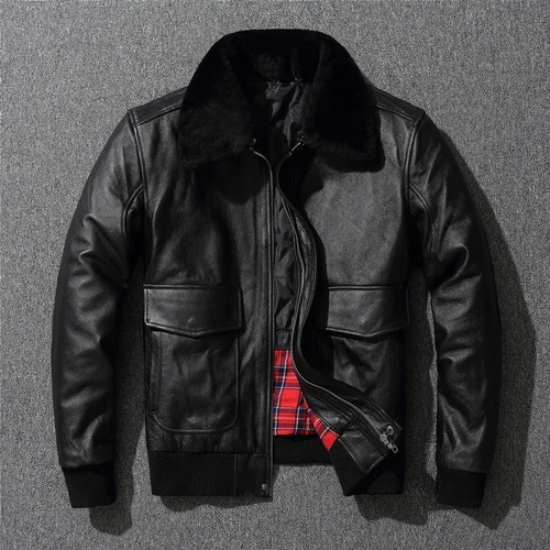 

Куртка мужская из натуральной воловьей кожи, приталенный пилот со съемным мехом и воротником с лацканами, пальто из хлопка, FC