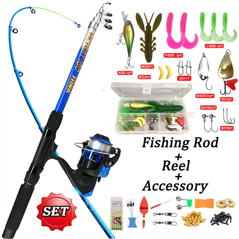 Рыболовная удочка полный комплект телескопическая спиннинговая катушка 1 8 м