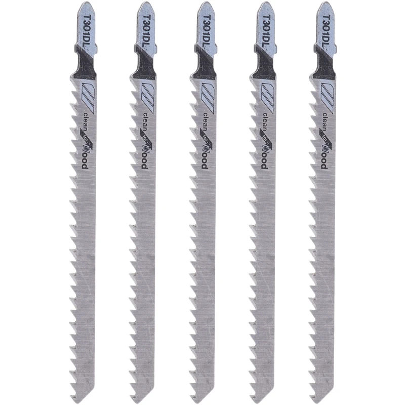 

5 Pcs T301DL HCS T-Shank Jig Saw Blades Set 132mm 5" 6 TPI Clean For Wood