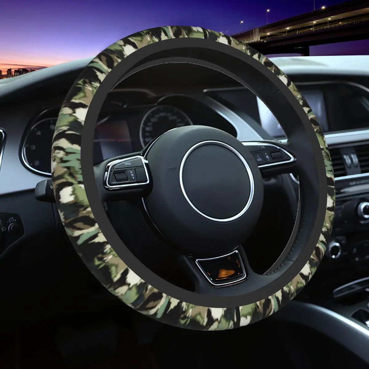 

Splintertarn German Camouflage Car Steering Wheel Cover 38cm Elastic Army Auto Steering Wheel Protector Interior Accessories