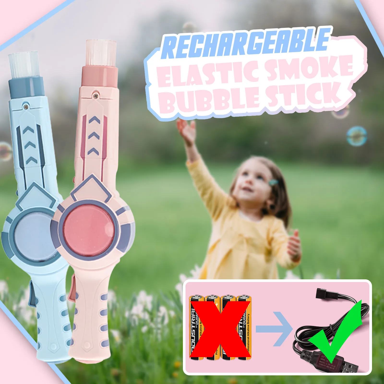 

Smoke Girl Bubble Machine Elastic Heart-Shaped Toy Wand Bubble Bable Toy Gift for 1 Year Old