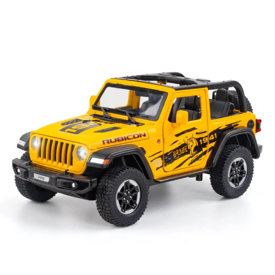 

Hot 1:20 Scale Wheels Diecast Car Jeeps Wrangler Rubicon 1941 Metal Model With Light And Sound Pull Back Toy Collection For Gift