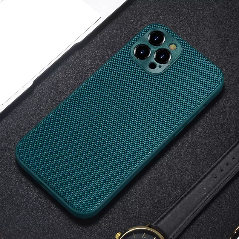 

Nylon Cloth Fabric For iPhone 13 12 11 Pro Max XR XS X R Soft Silicone Edge Bumper Shield Hard Back Full Cover Funda